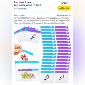 Colarr 56 Pcs AM PM Pill Pouches Bags Travel Pill Bags